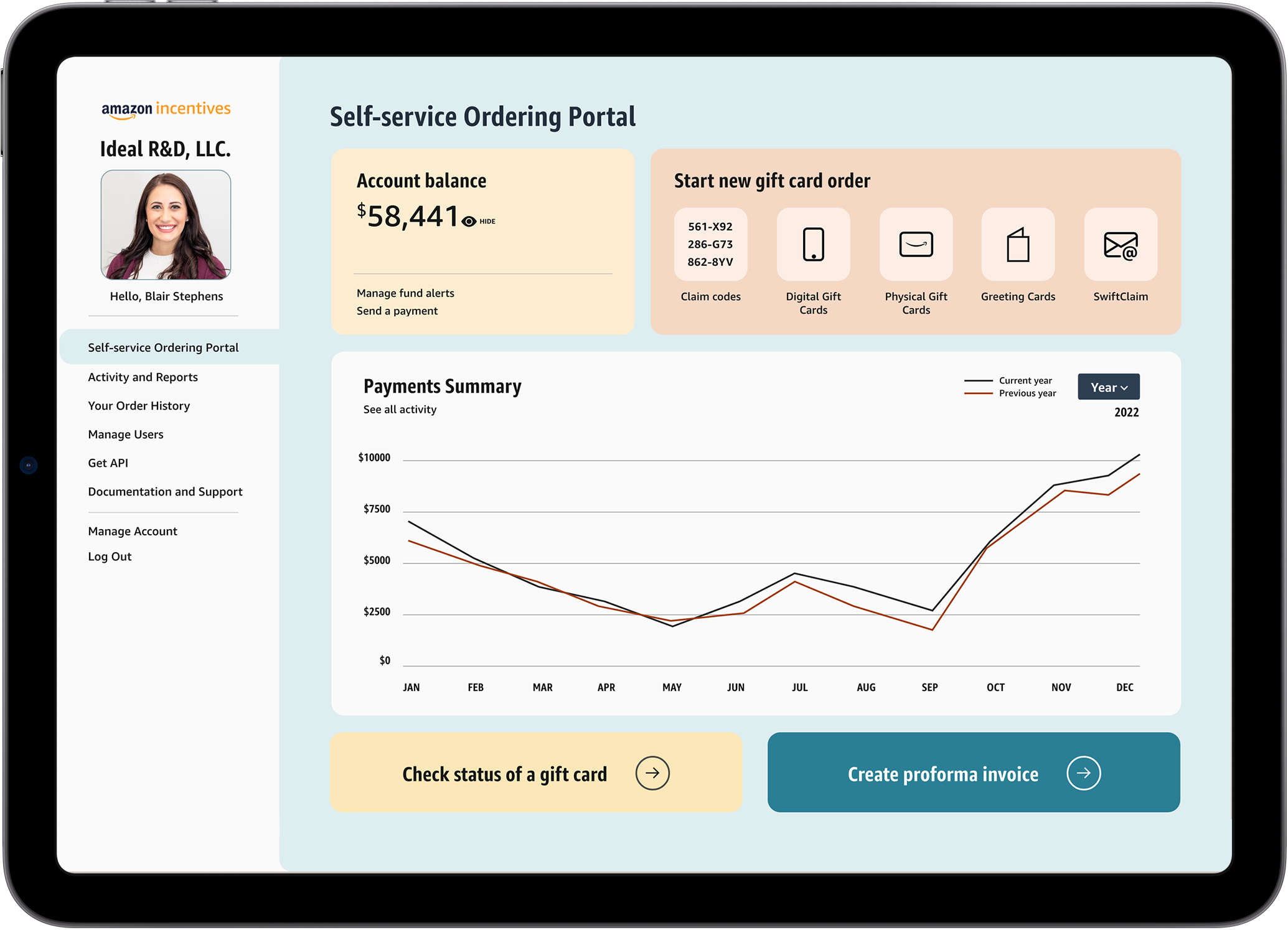 Final design of gift cards landing page
