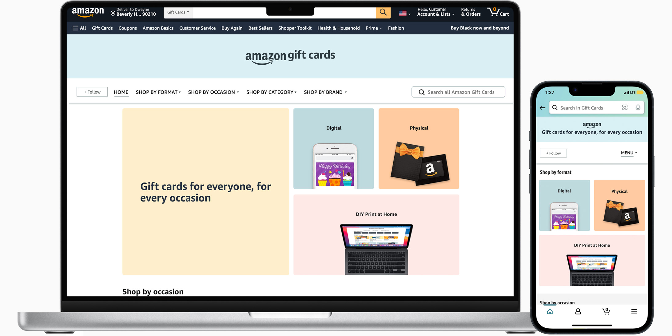 Final design of gift cards landing page