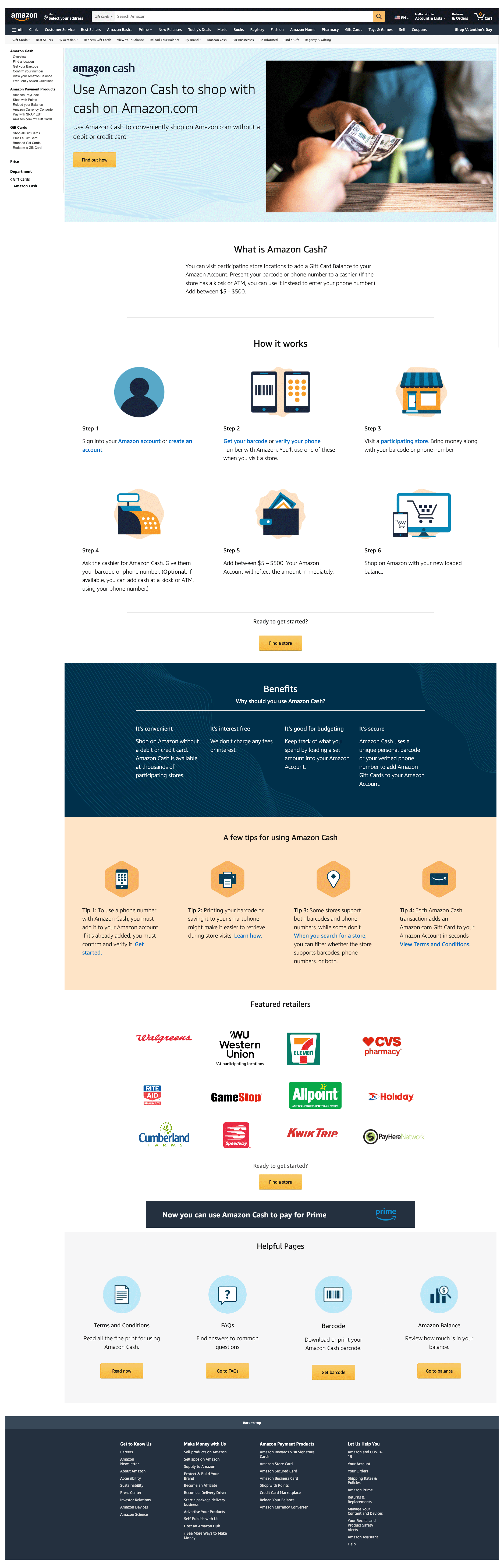 after view of Amazon Cash homepage