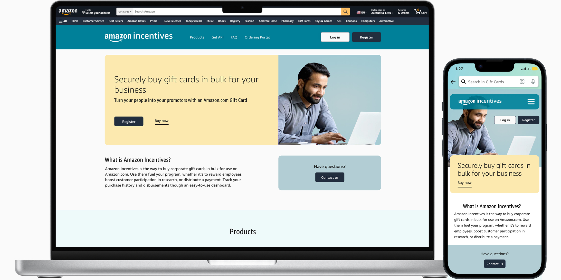 Final design of gift cards landing page