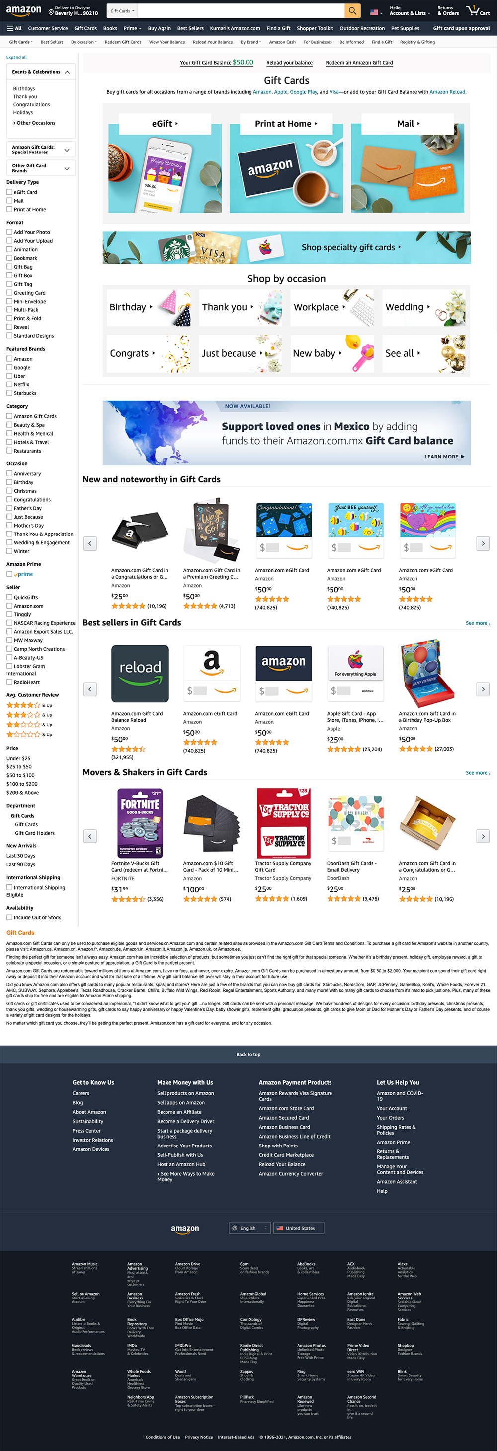 before, after, and future states of gift cards landing page