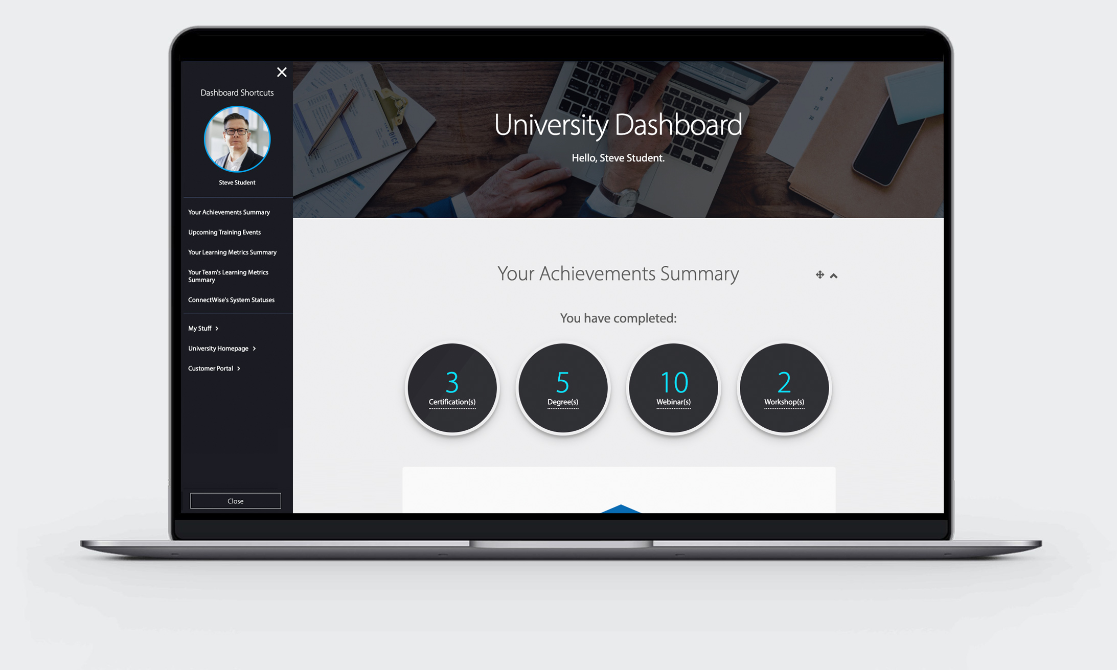 laptop featuring Learner Dashboard